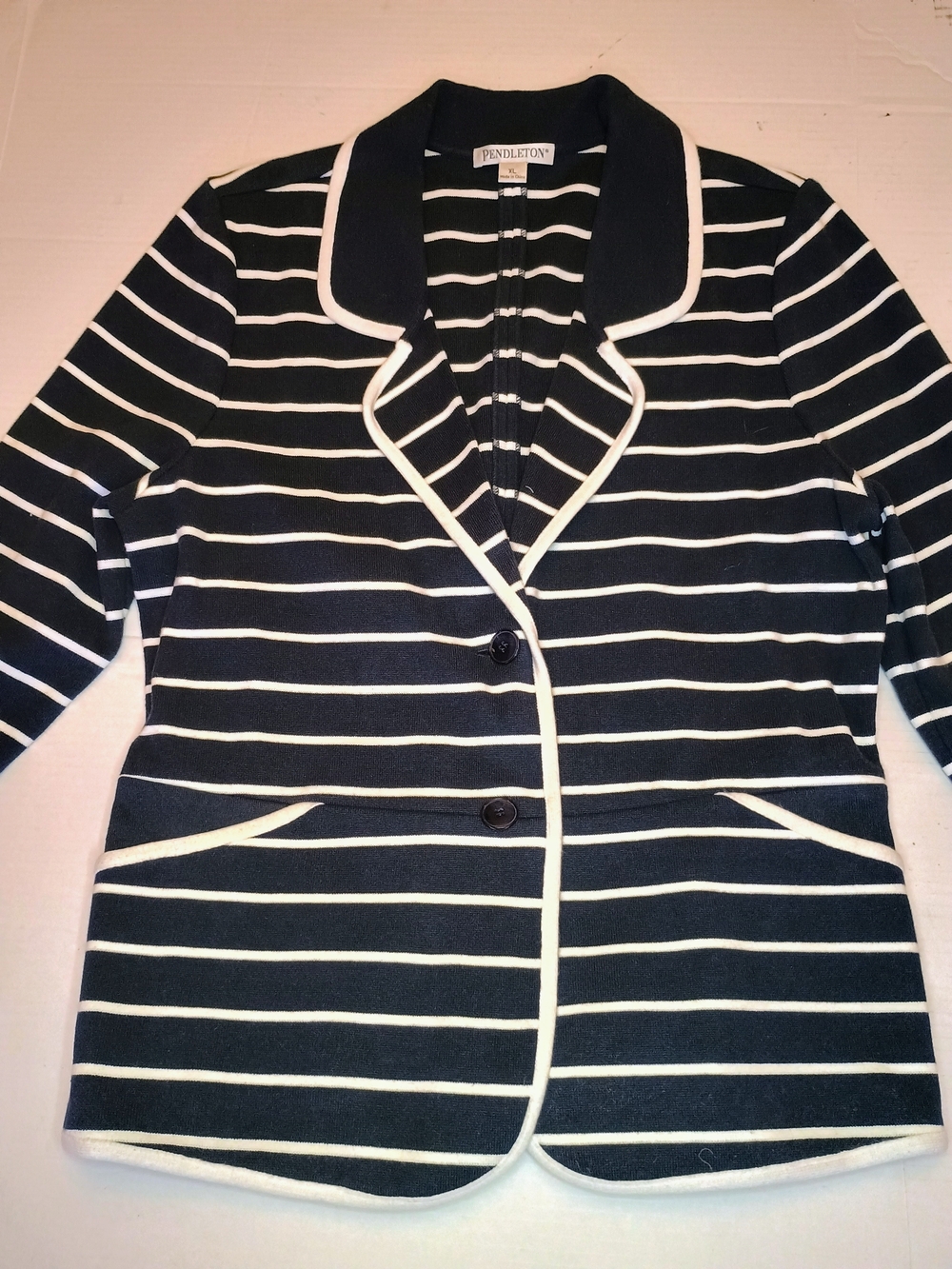 Pendleton Navy and White Striped Cotton Knit Blazer Size XL